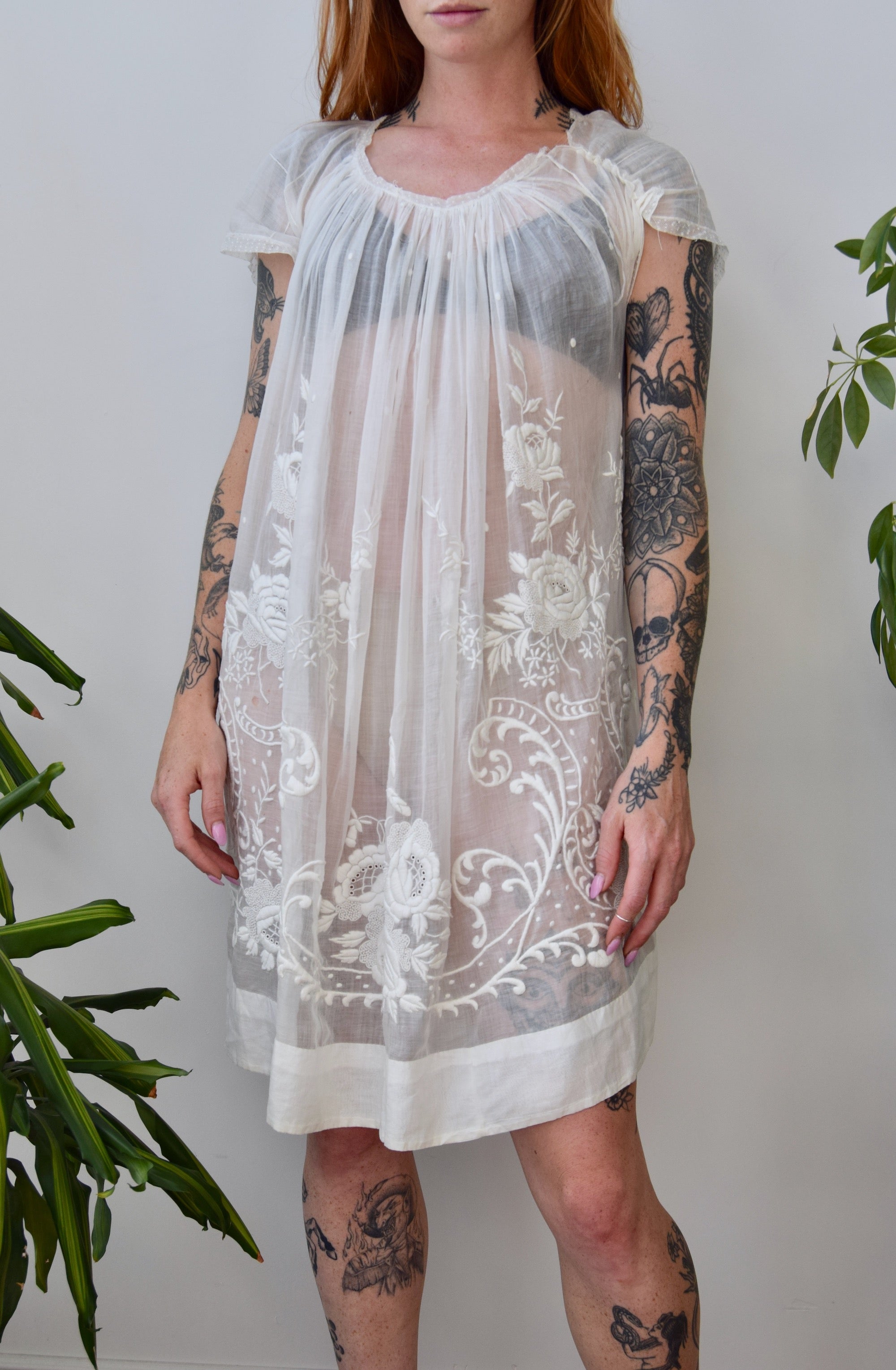 Gauzy Embroidered Antique Dress