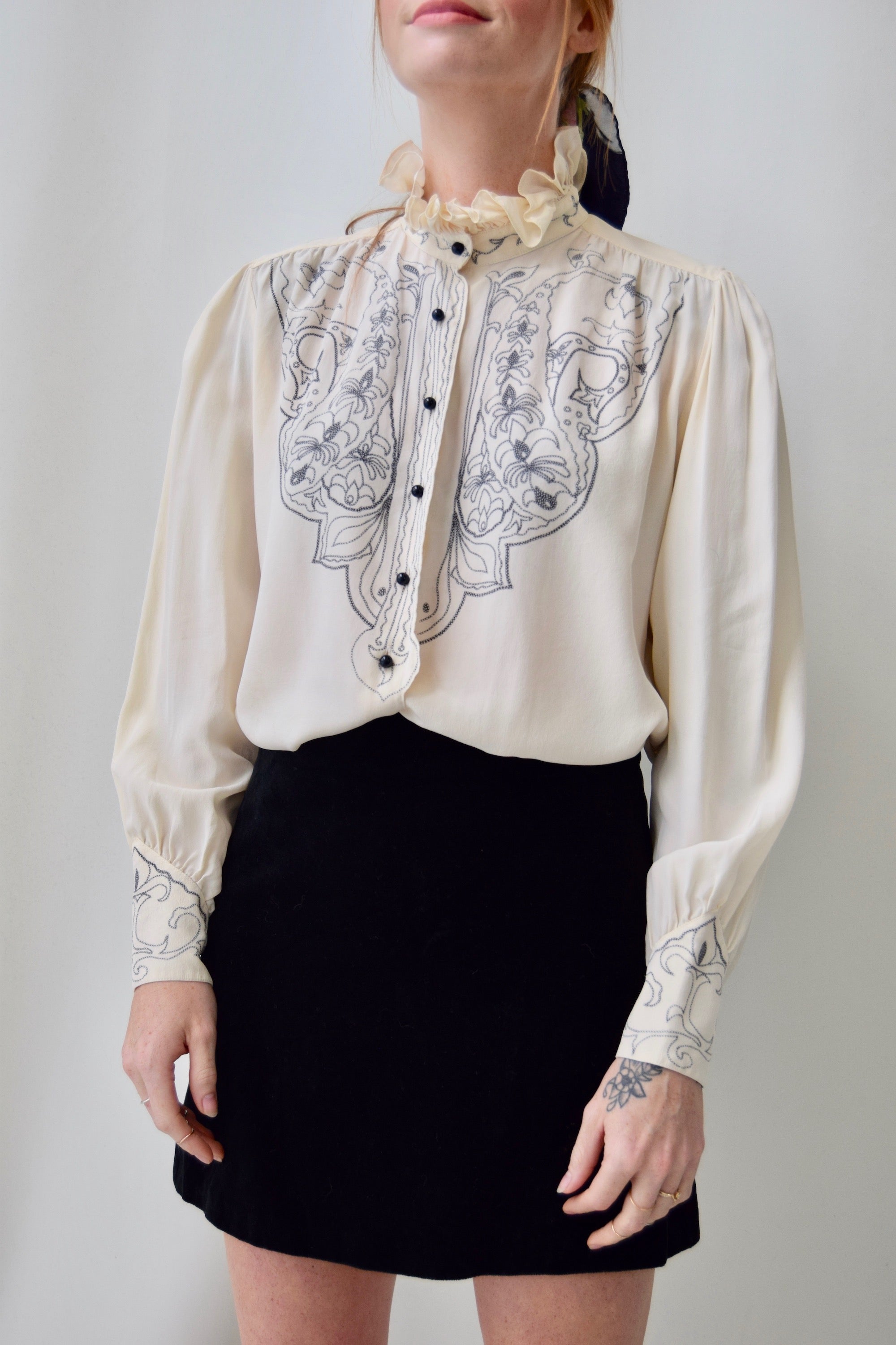 Louis Feraud Silk Ruffle Blouse