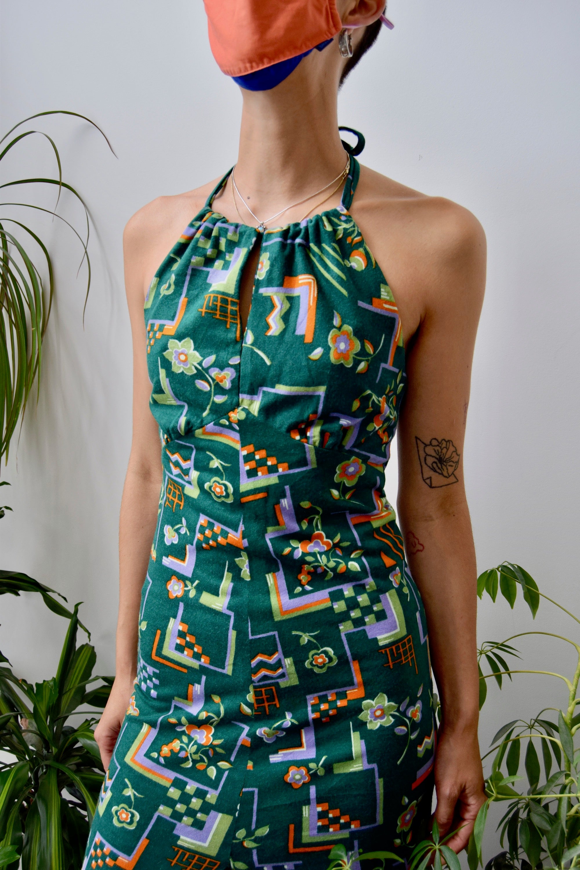 Seventies Geometric Floral Maxi Dress