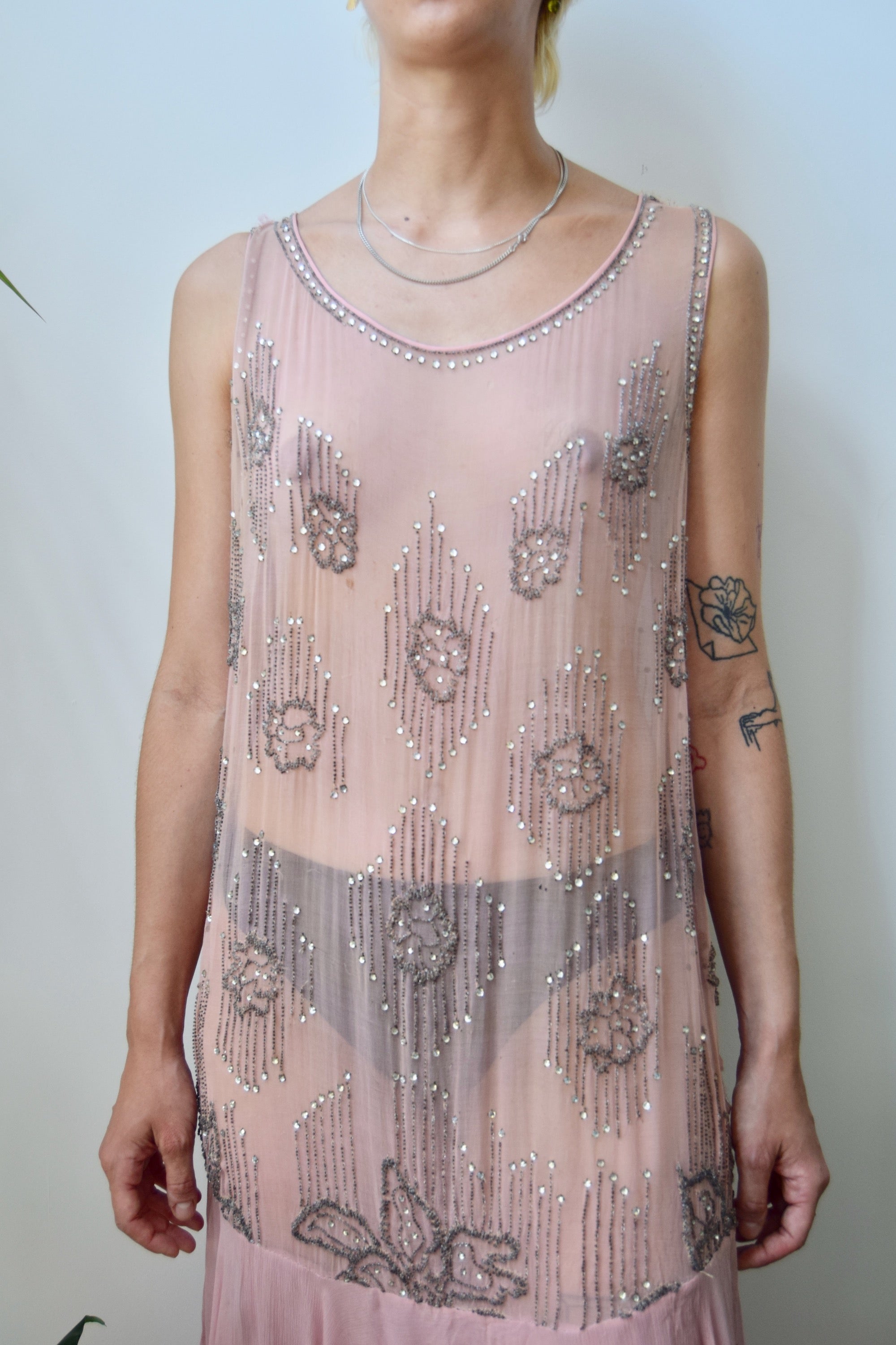 Silk Chiffon Beaded Flapper Dress