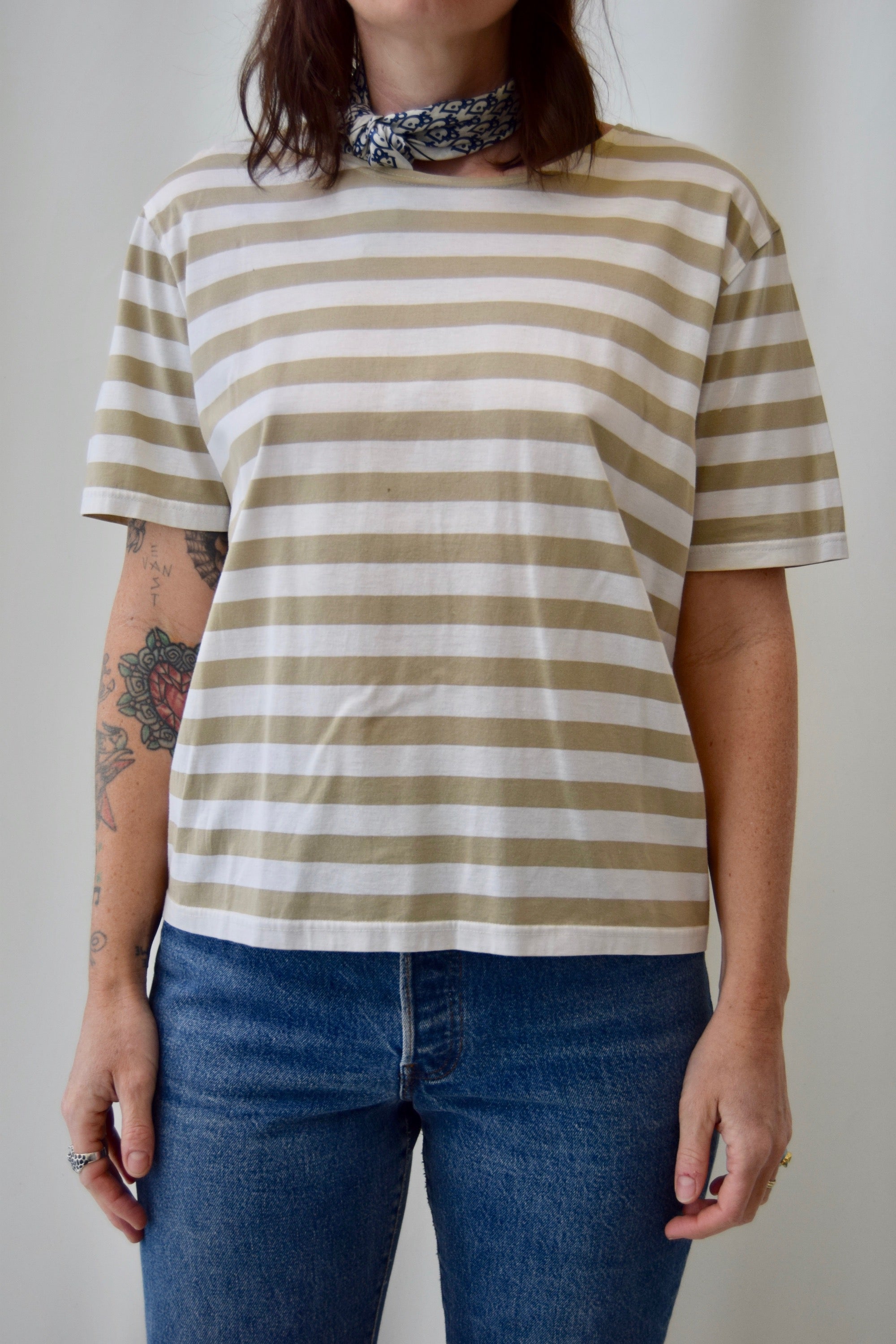 Tan And Cream Striped T-Shirt