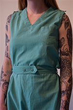 Vintage 1920's/1930's Seafoam Gym Outfit Romper with Embroidery