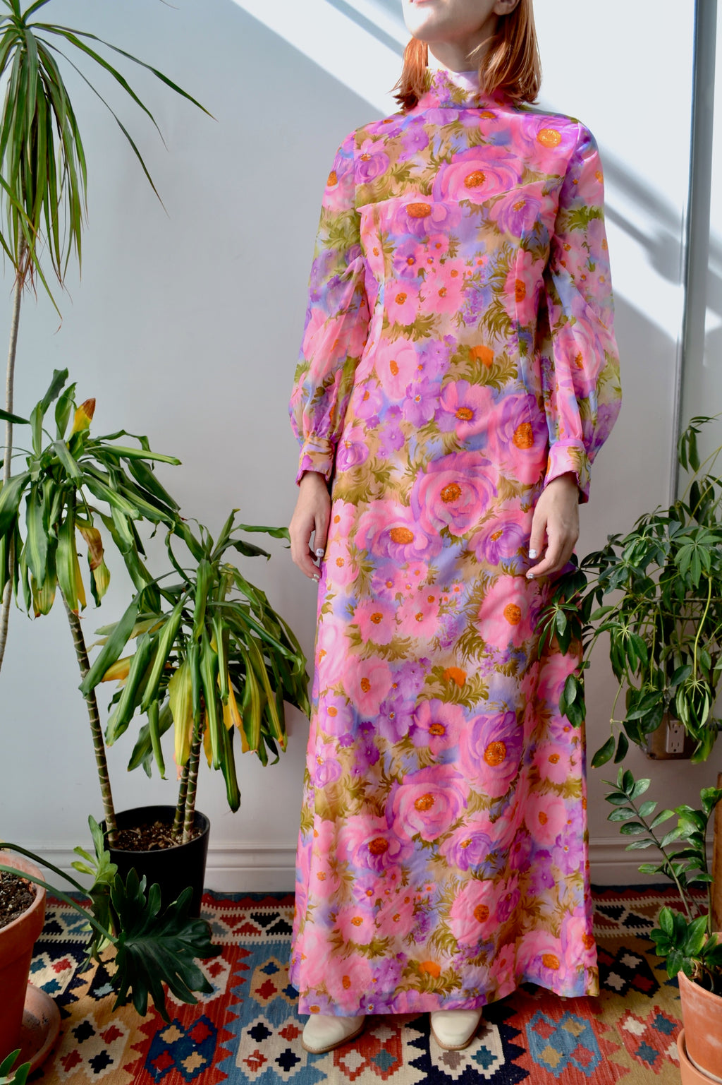 Vibrant Seventies Floral Maxi Dress