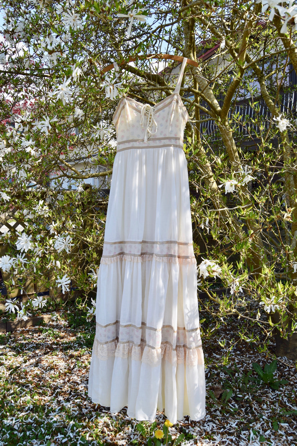 1970's Vintage "Shamash & Yofi" Tiered Ruffle Maxi Dress