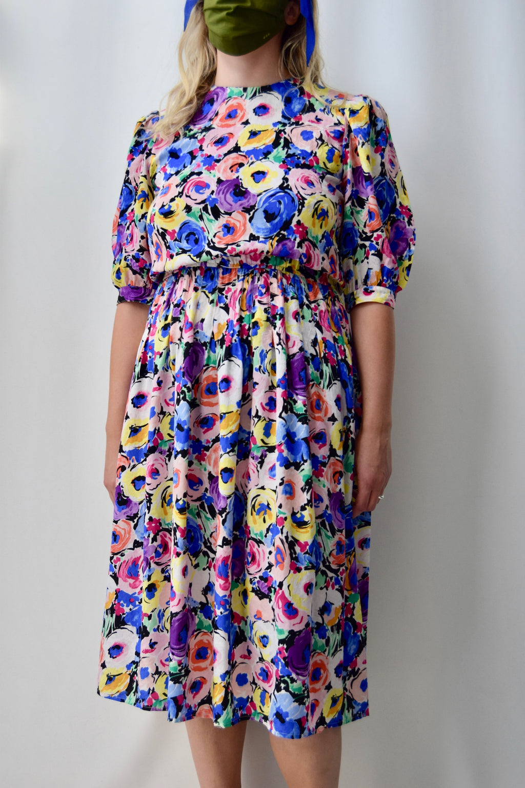 80's Adrianna Papell Vibrant Silk Floral Dress