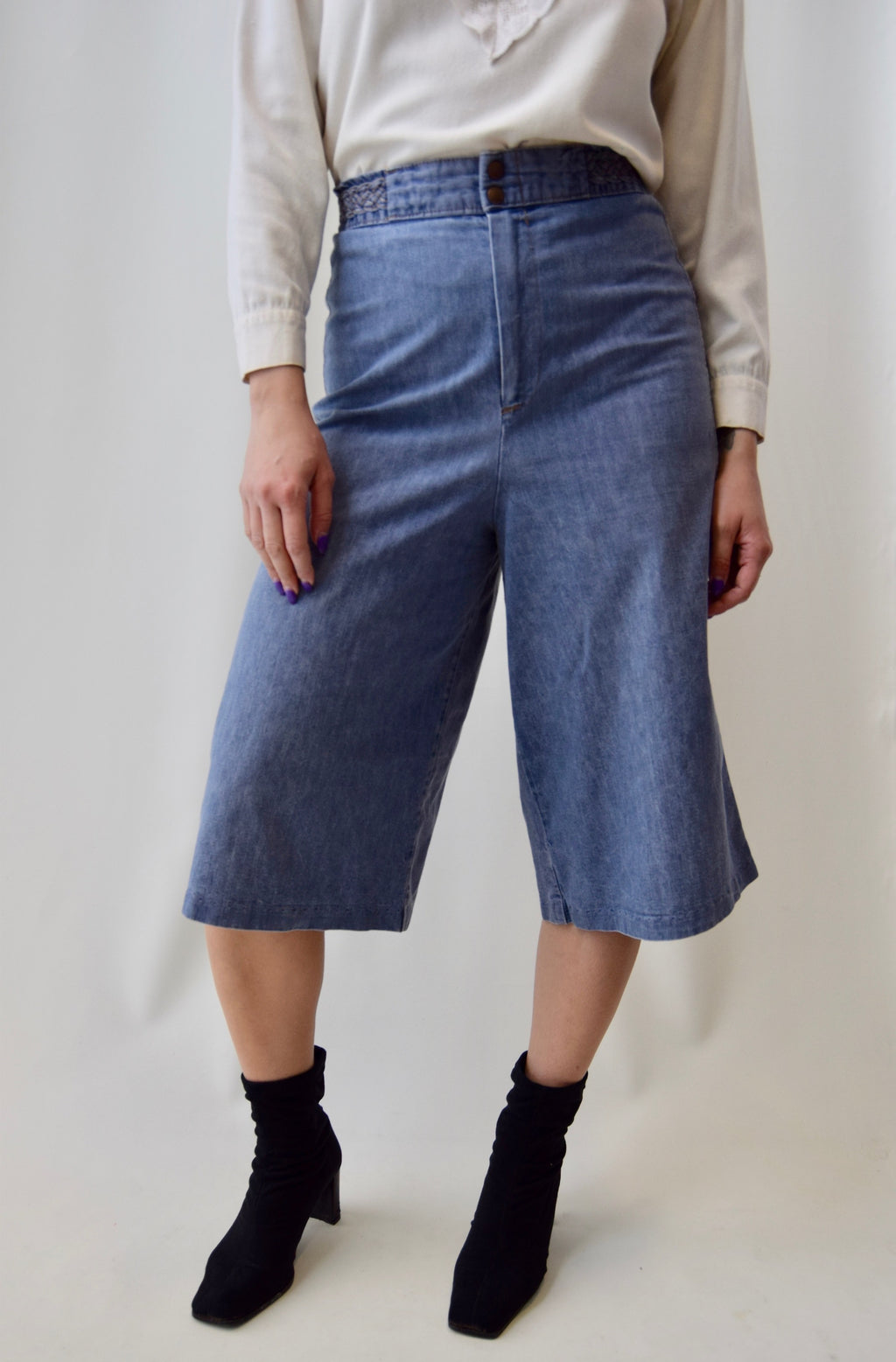 70's Denim Braided Waist Culottes