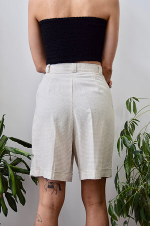 Beige Gingham Trouser Shorts