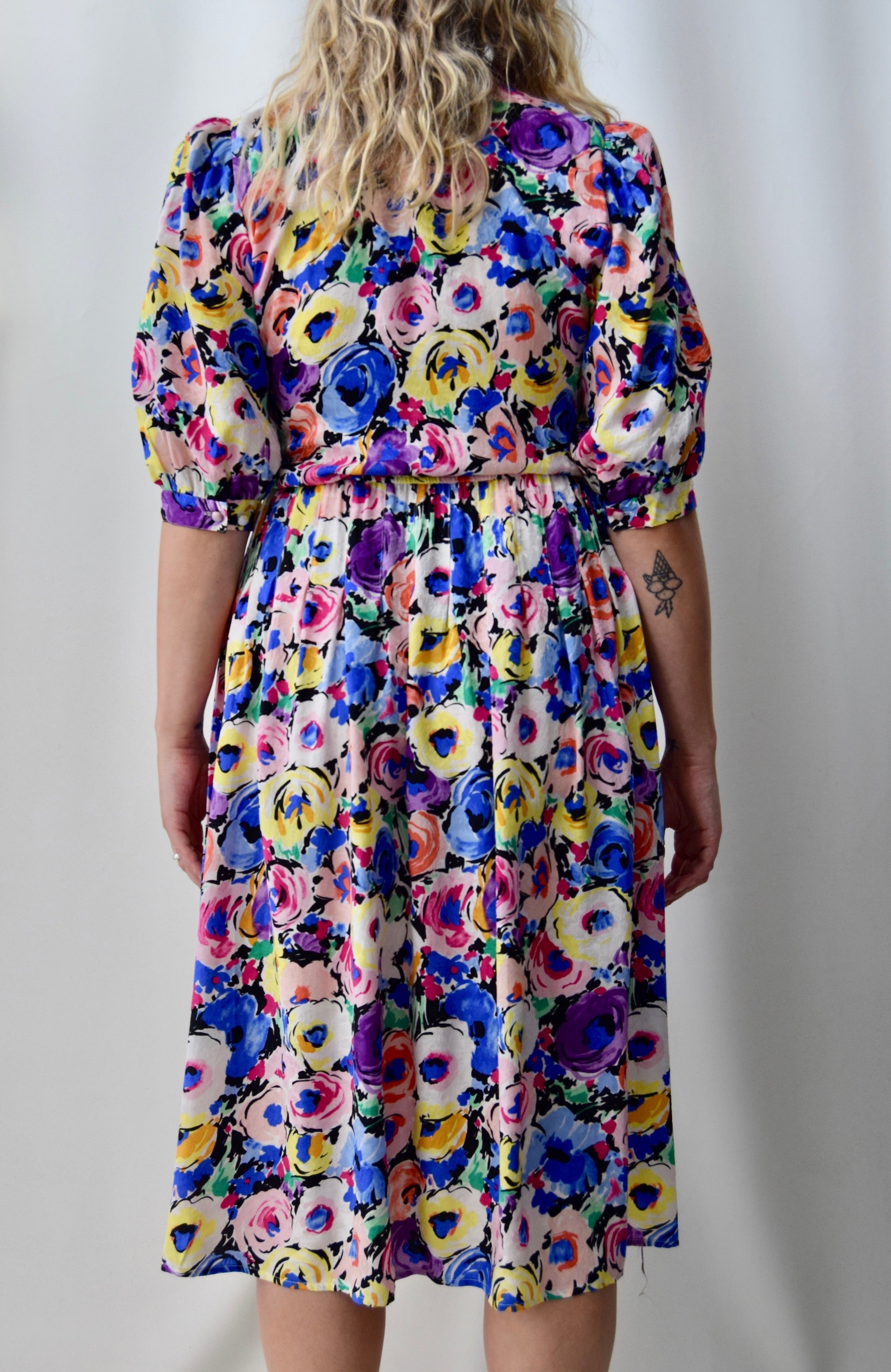 80's Adrianna Papell Vibrant Silk Floral Dress