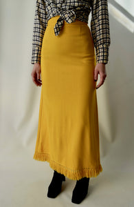 Vintage Golden Poppy Tassel Straight Knit Maxi Skirt