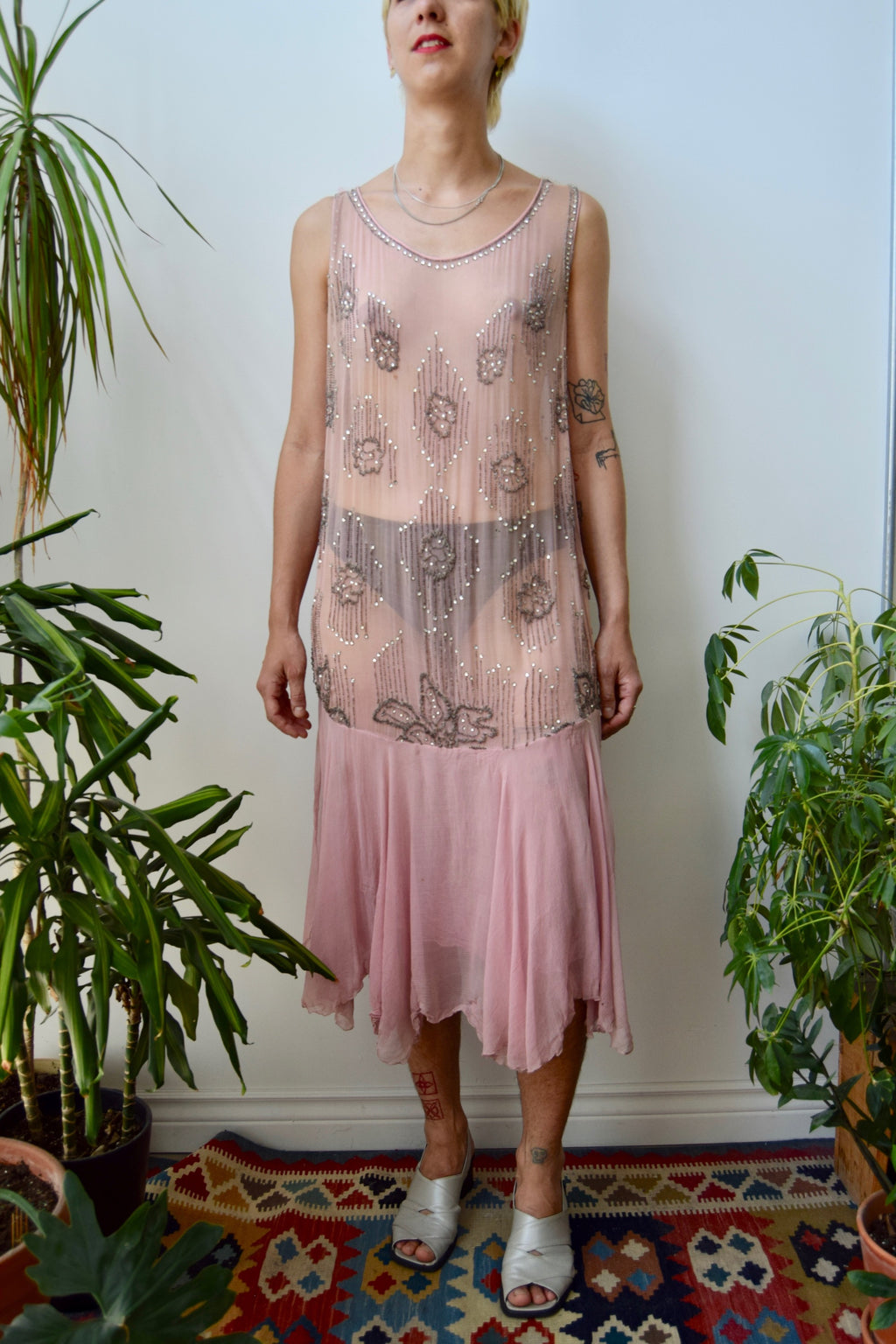 Silk Chiffon Beaded Flapper Dress