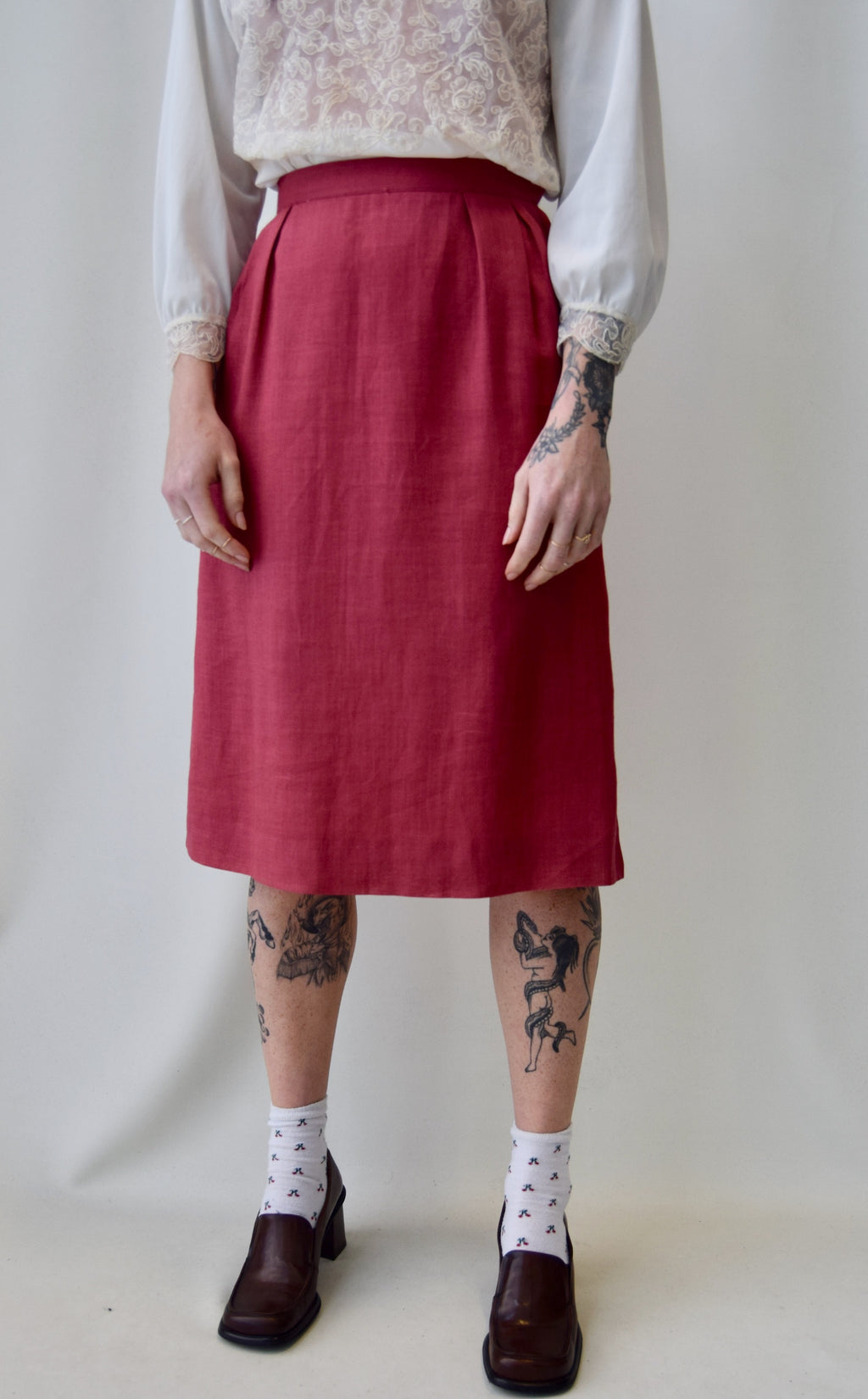 Cerise Linen Designer Skirt