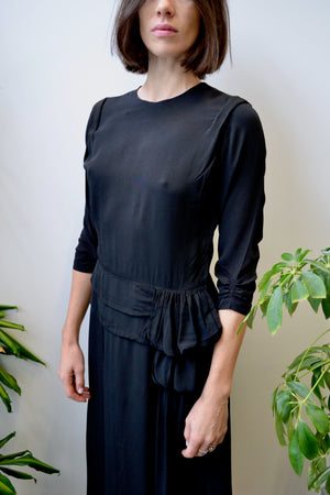 Forties Black Rayon Ruffle Dress