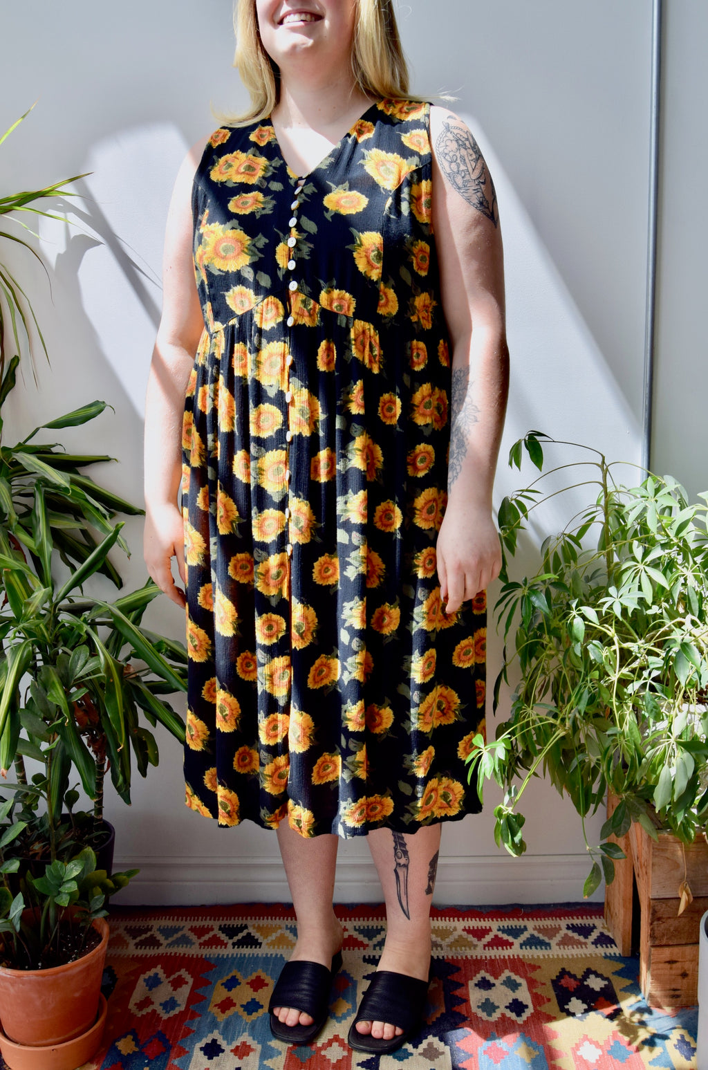 Crinkle Rayon Sunflower Dress