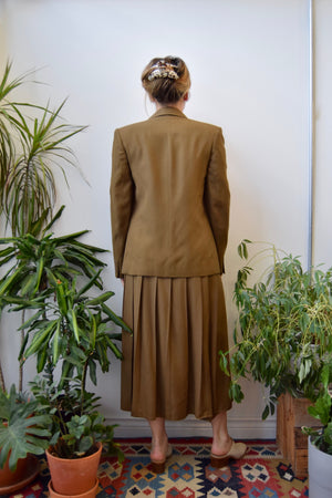 Olive Pleated Skirt Suit Set