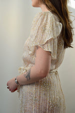 Vintage Sheer Silk Flutter Sleeve Dress