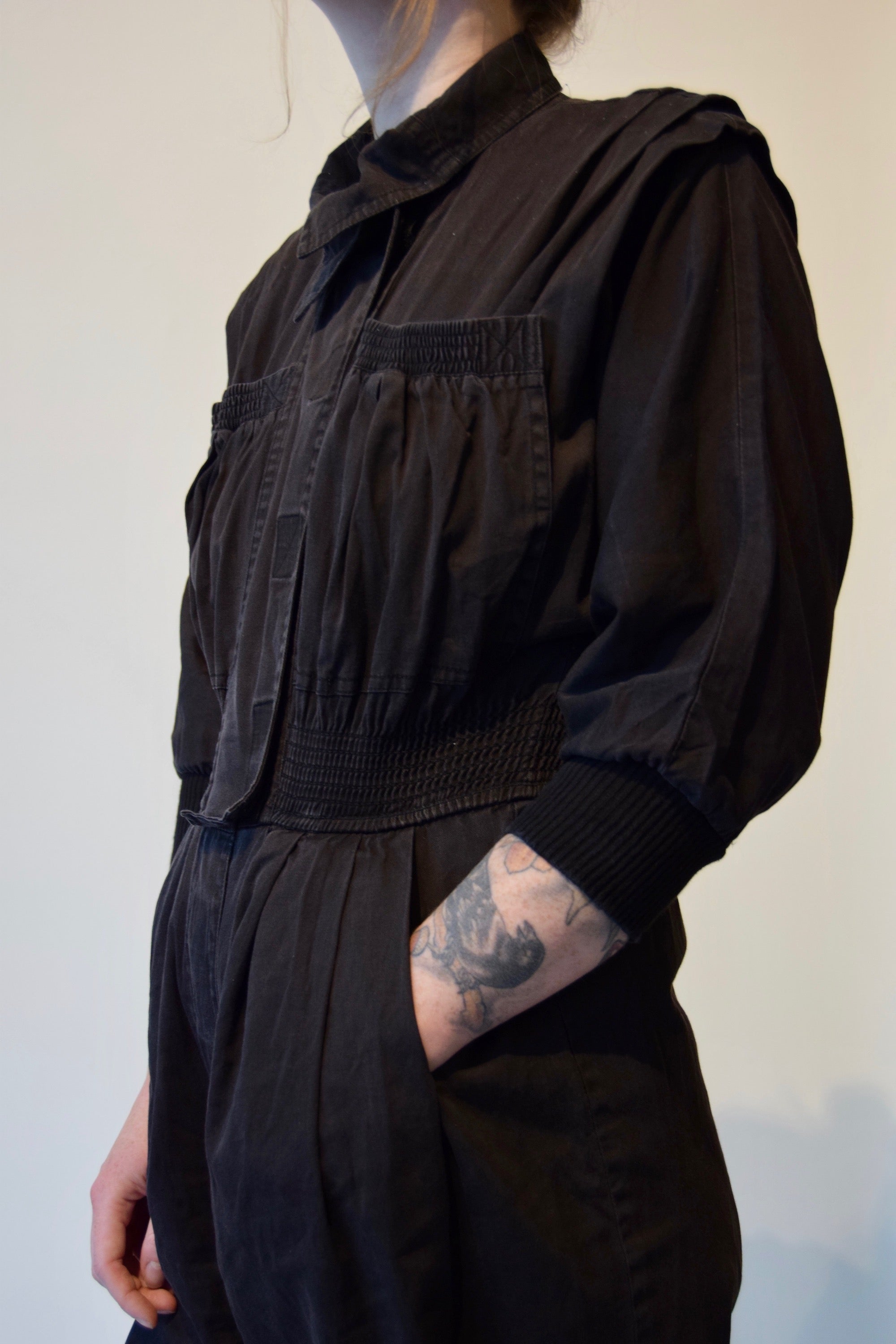 Vintage 80's Black Cotton Jumpsuit