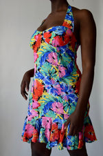 90s Bombshell Floral Rayon Halter Dress