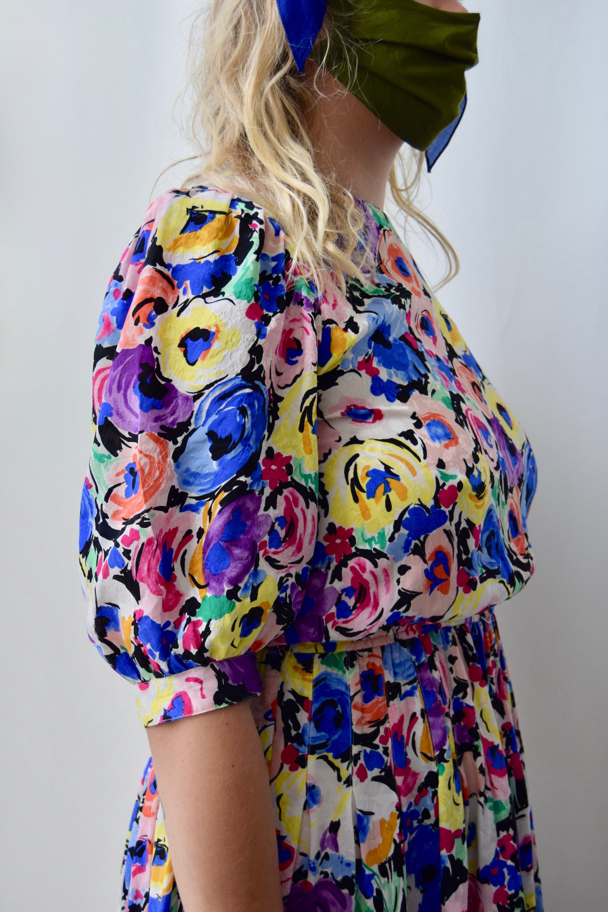 80's Adrianna Papell Vibrant Silk Floral Dress