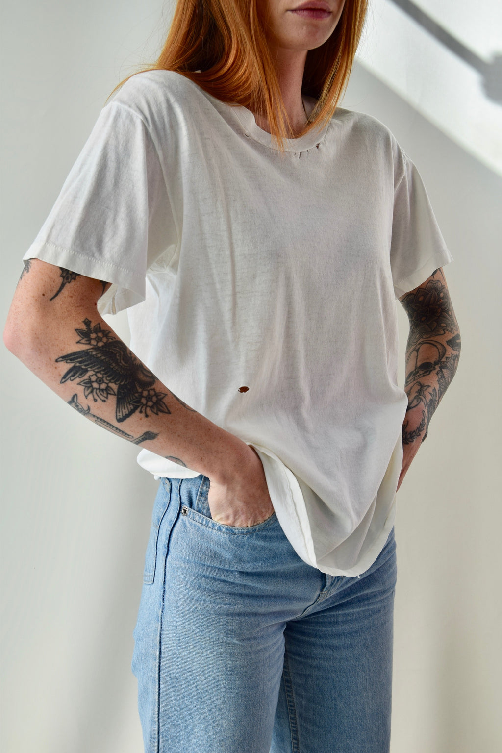 Vintage Plain White Threadbare T-Shirt