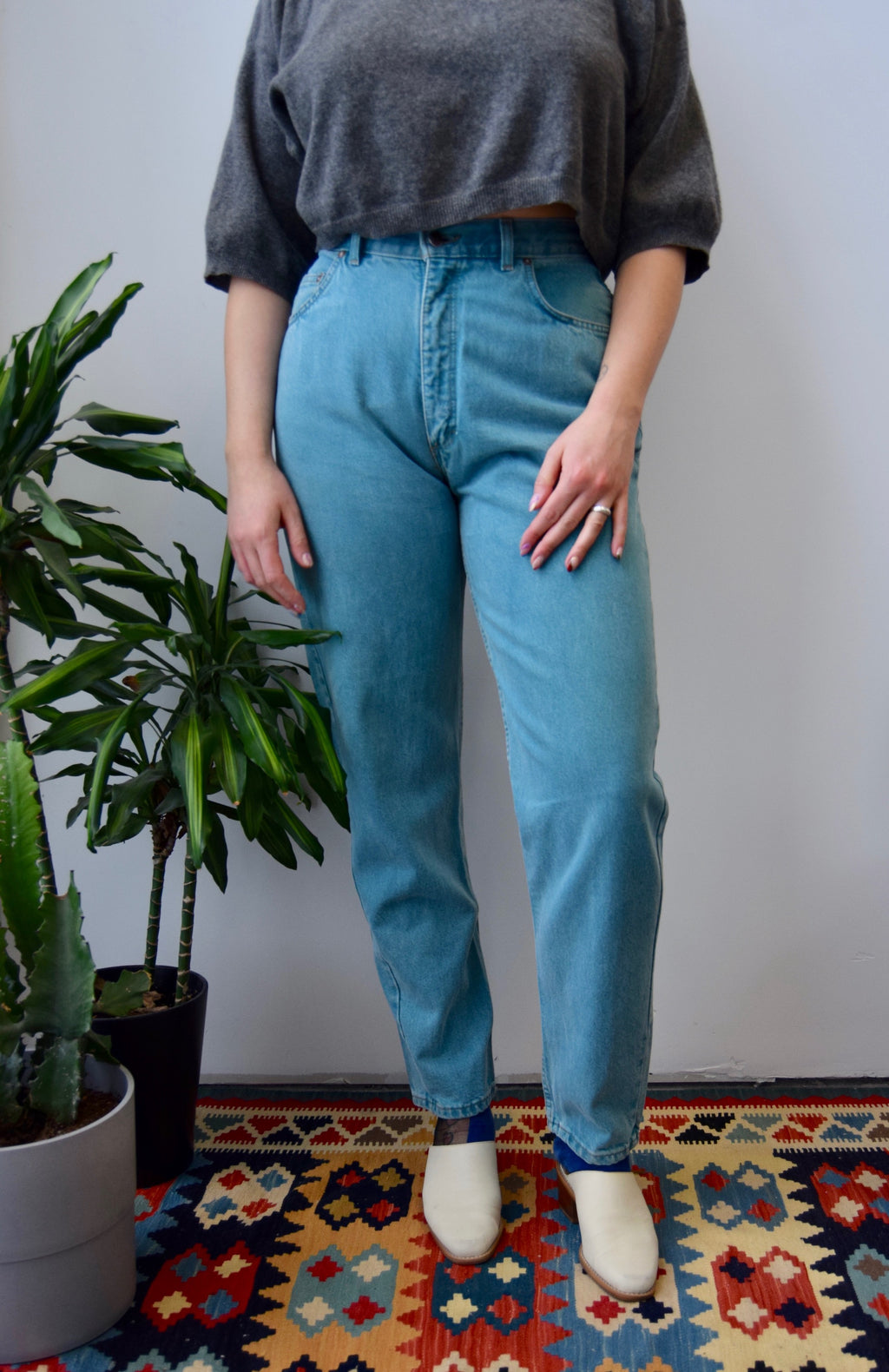 Teal Mom Jeans