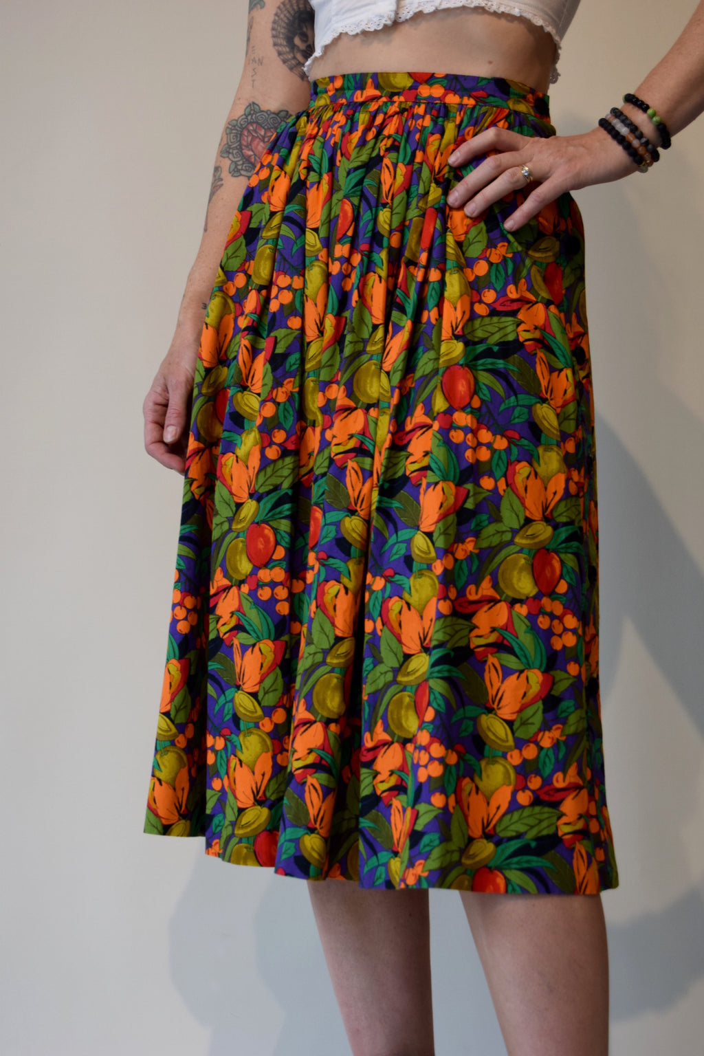Vintage Christian Dior "Coordonnès" Floral Fruit Designer Skirt