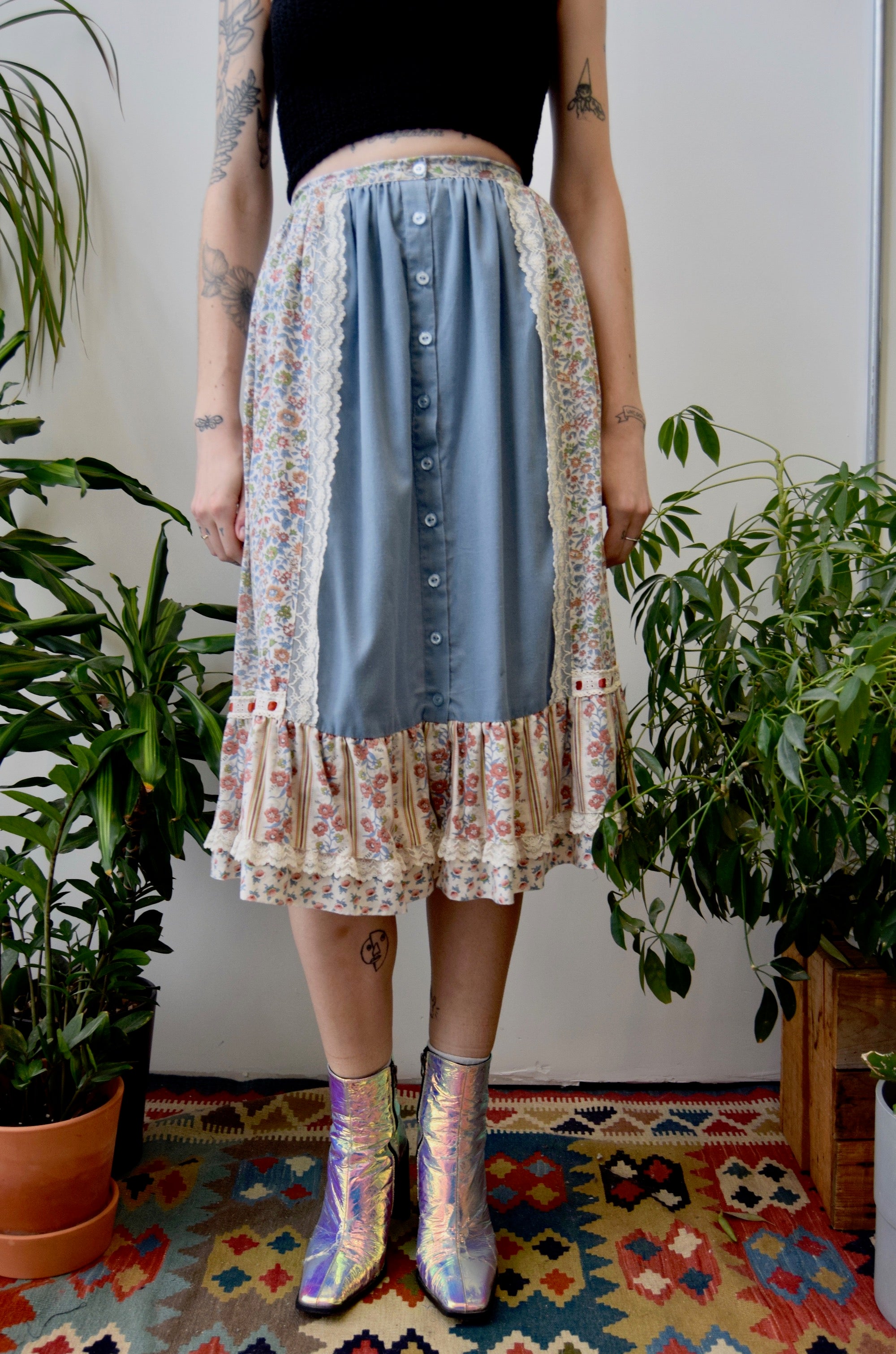 Seventies Muted Floral Prairie Skirt
