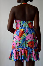 90s Bombshell Floral Rayon Halter Dress