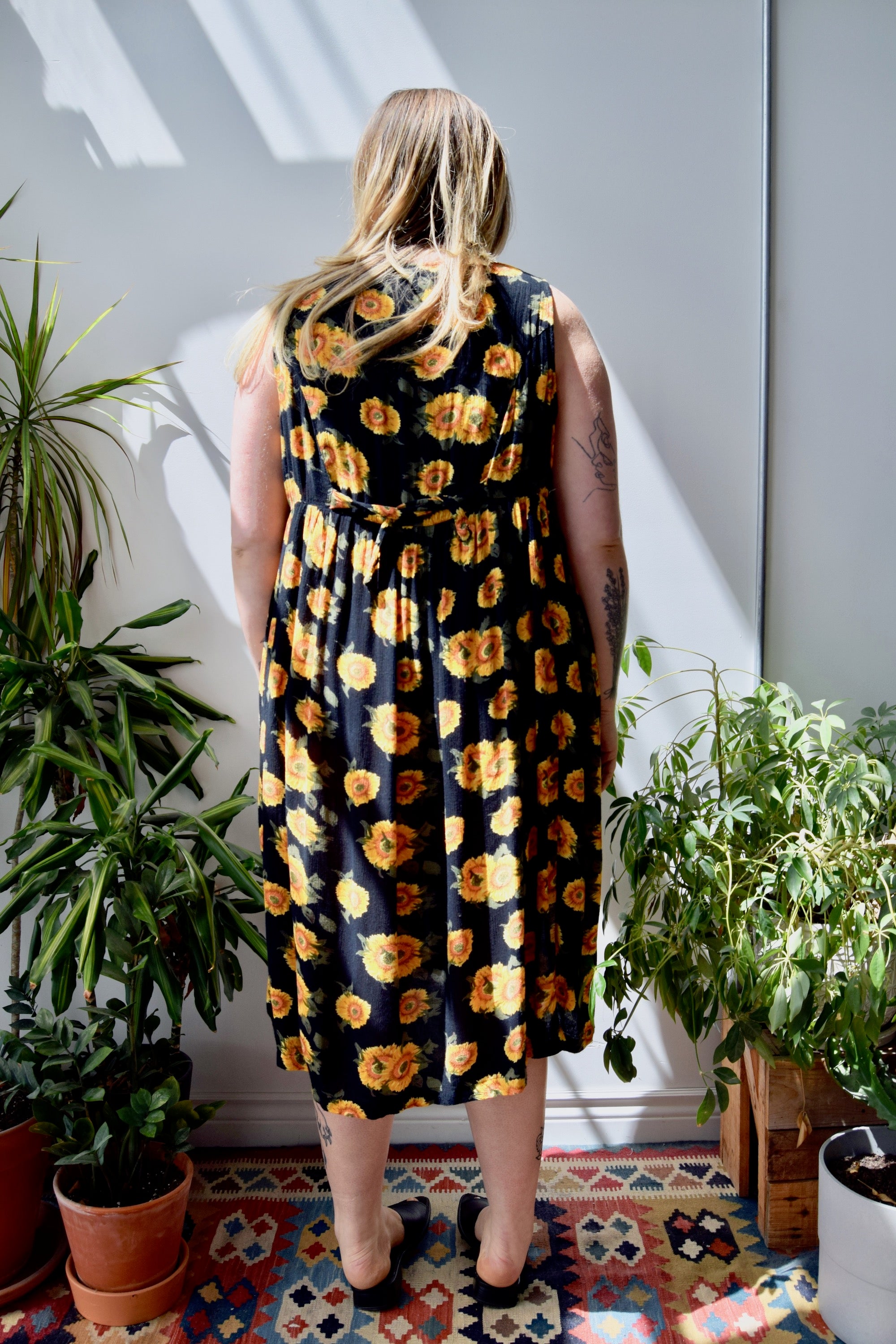 Crinkle Rayon Sunflower Dress