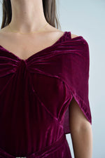 Vintage 30's Deep Fuchsia Silk Velvet Dress As Is