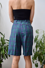 Plaid Linen Trouser Shorts