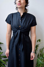 Black Linen Wrap Waist Dress