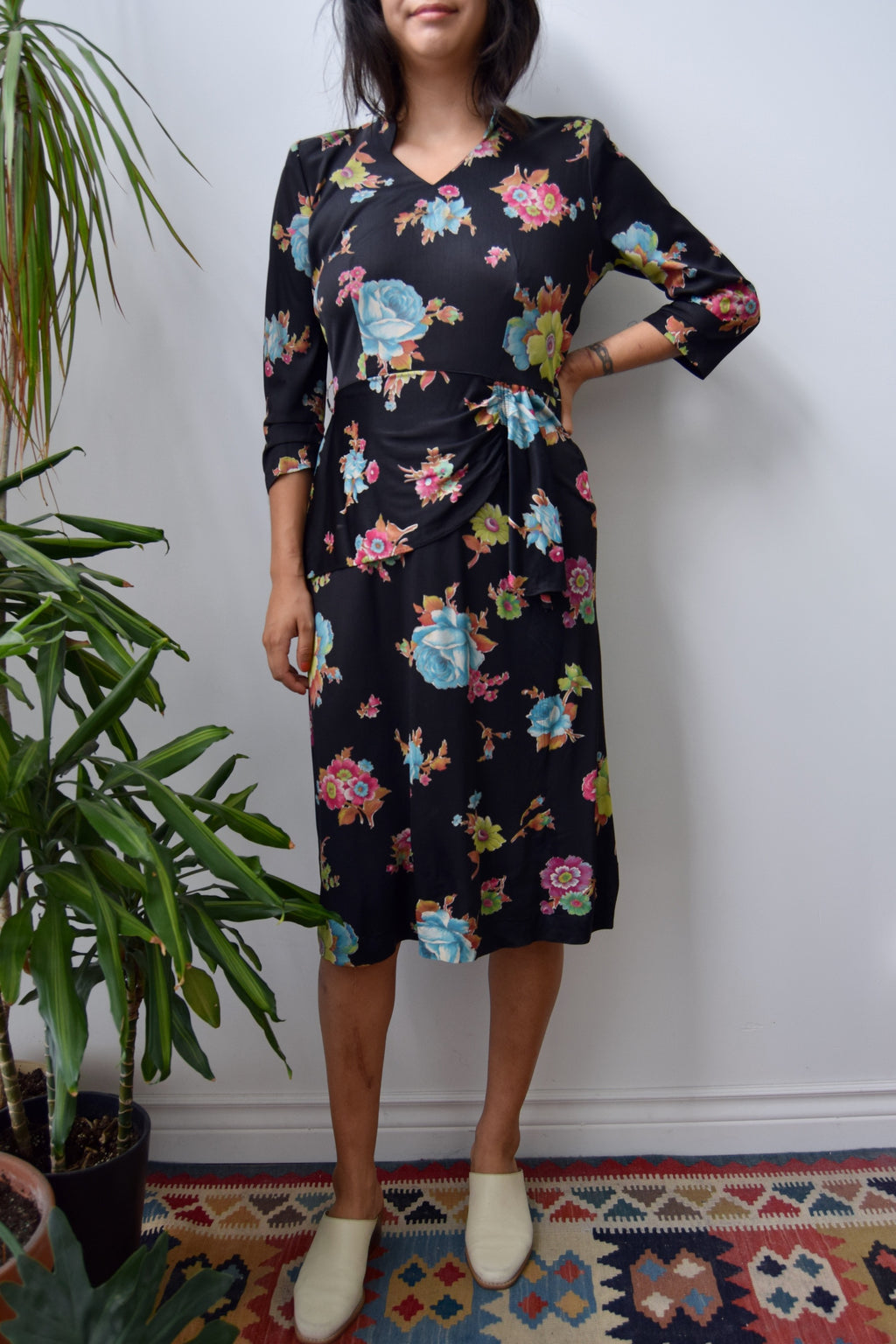 Vintage Black Floral Wiggle Dress