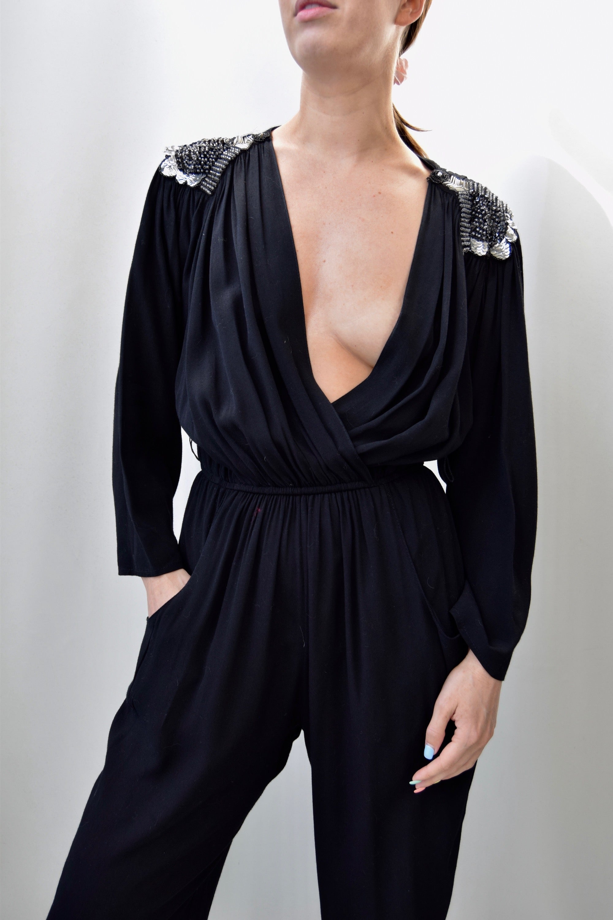 80's Pantsuit With Beaded Shoulder Detail