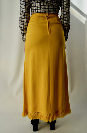Vintage Golden Poppy Tassel Straight Knit Maxi Skirt