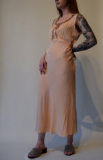 Vintage 1940's Pink Silk Nightgown with Embroidered Detail.