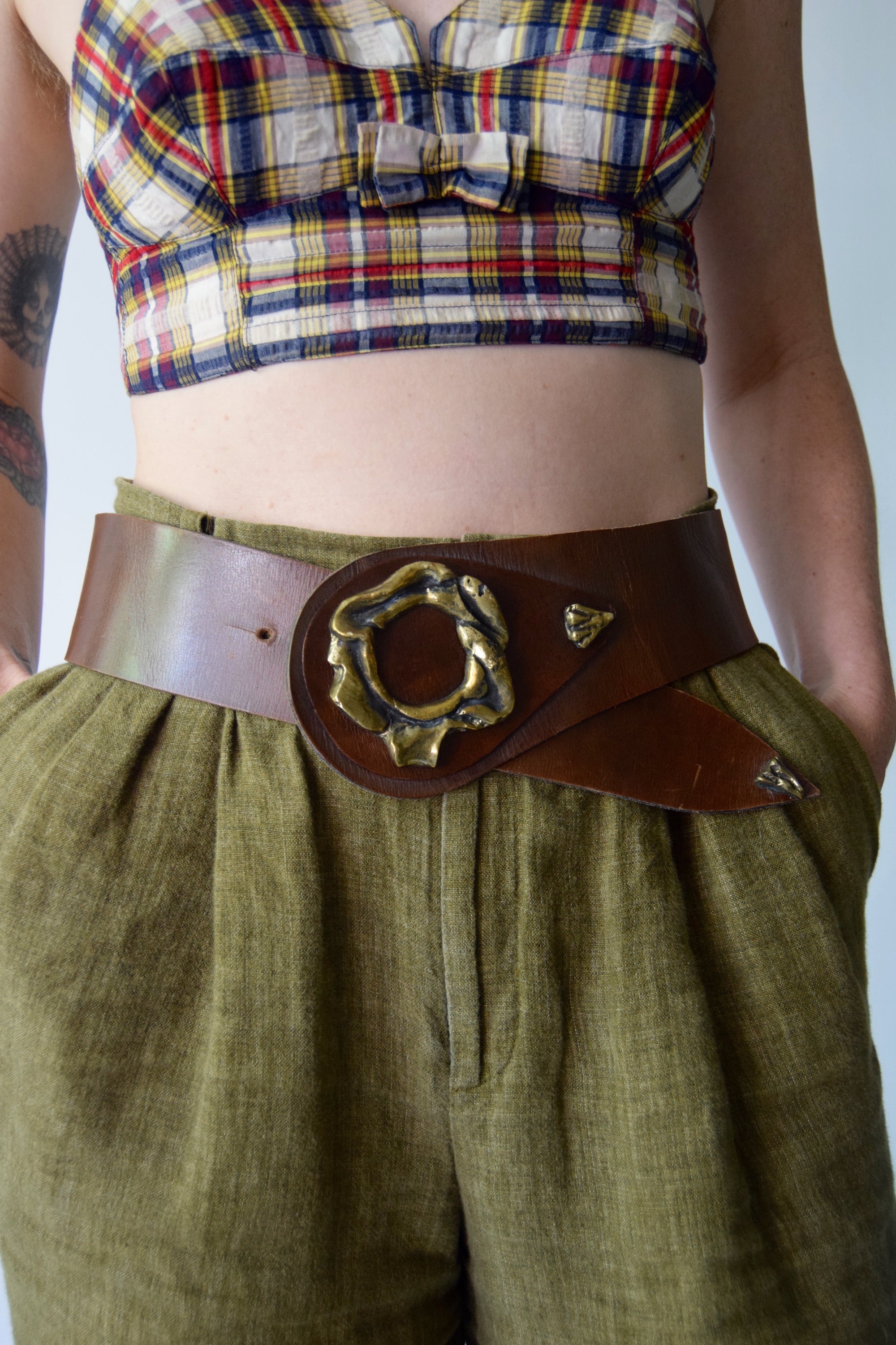 Vintage Brown Leather and Brass Belt