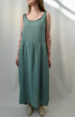 Italian Green Striped Linen Summer Dress