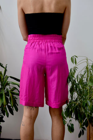 Magenta Silk Trouser Shorts