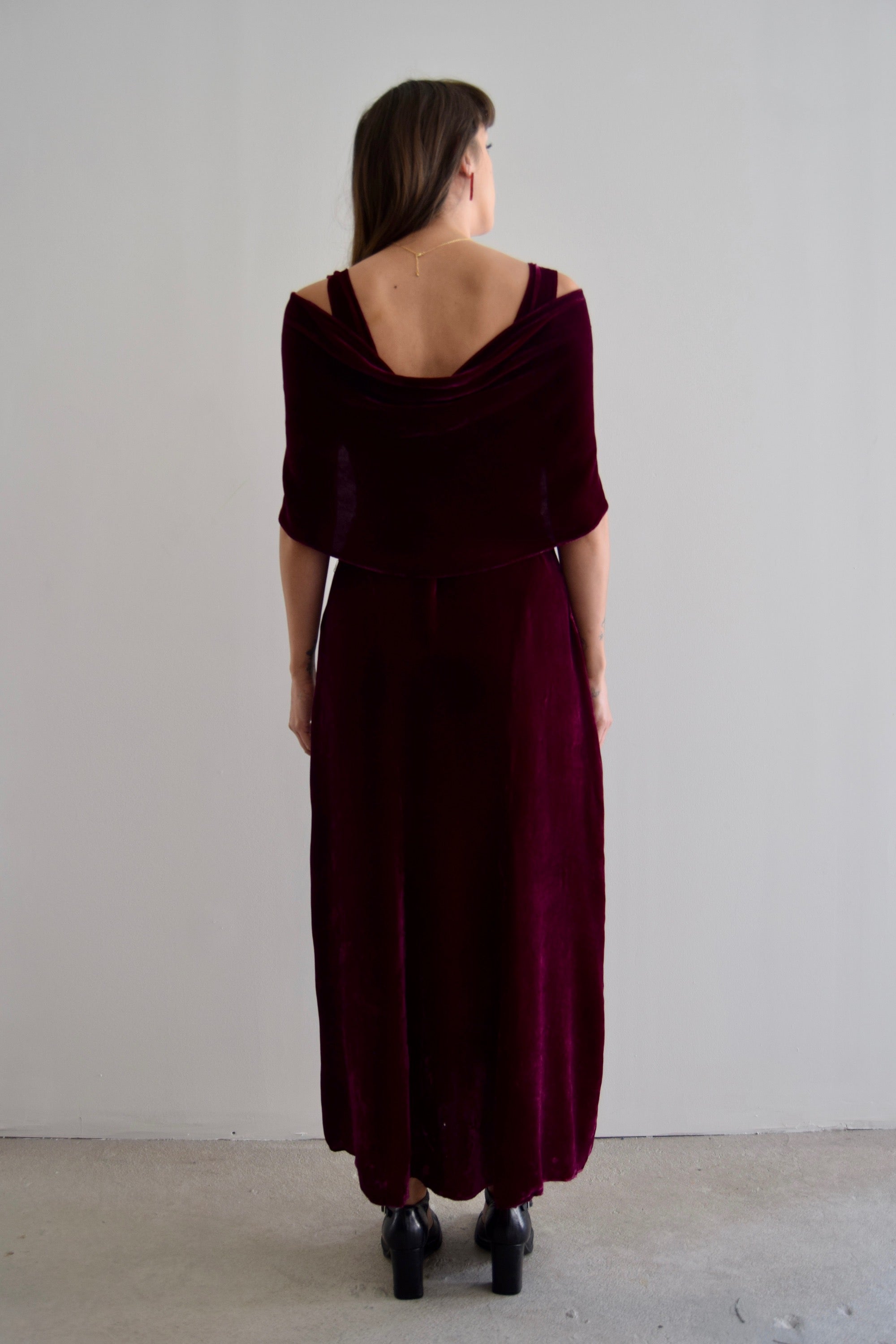 Vintage 30's Deep Fuchsia Silk Velvet Dress As Is