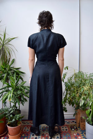 Black Linen Wrap Waist Dress