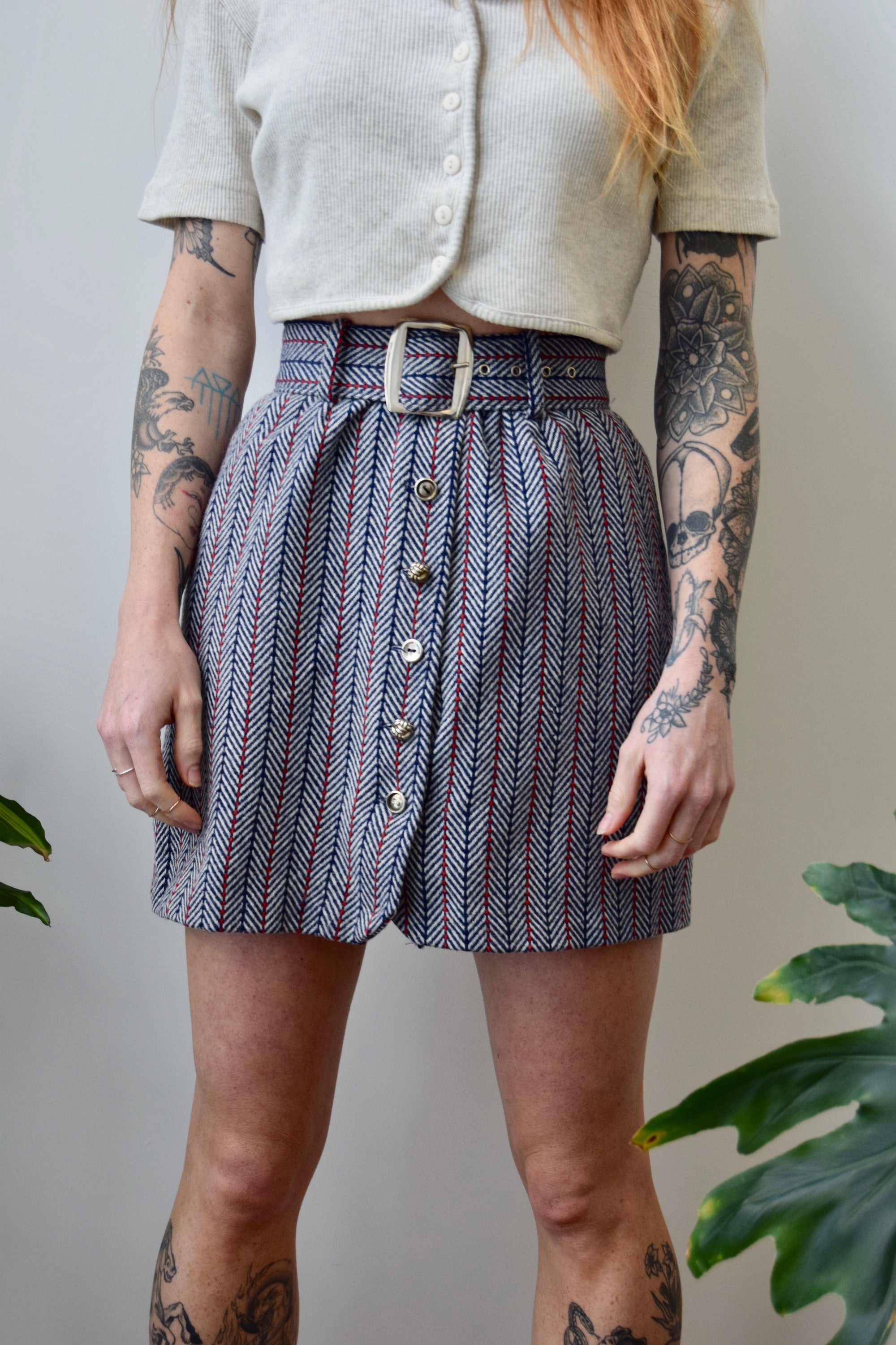 Belted Chevron Mini Skirt