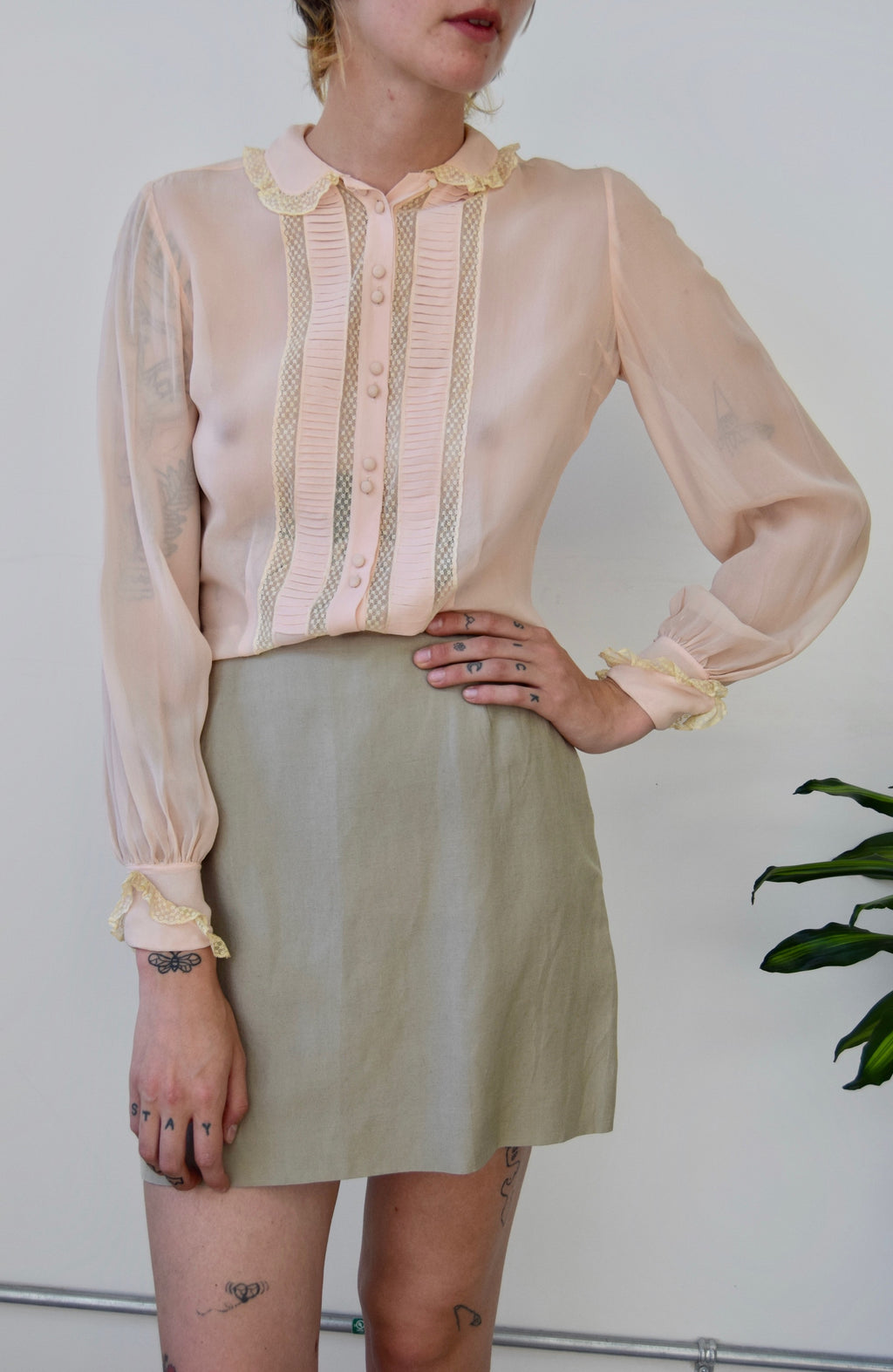 Forties Blush Silk and Lace Blouse