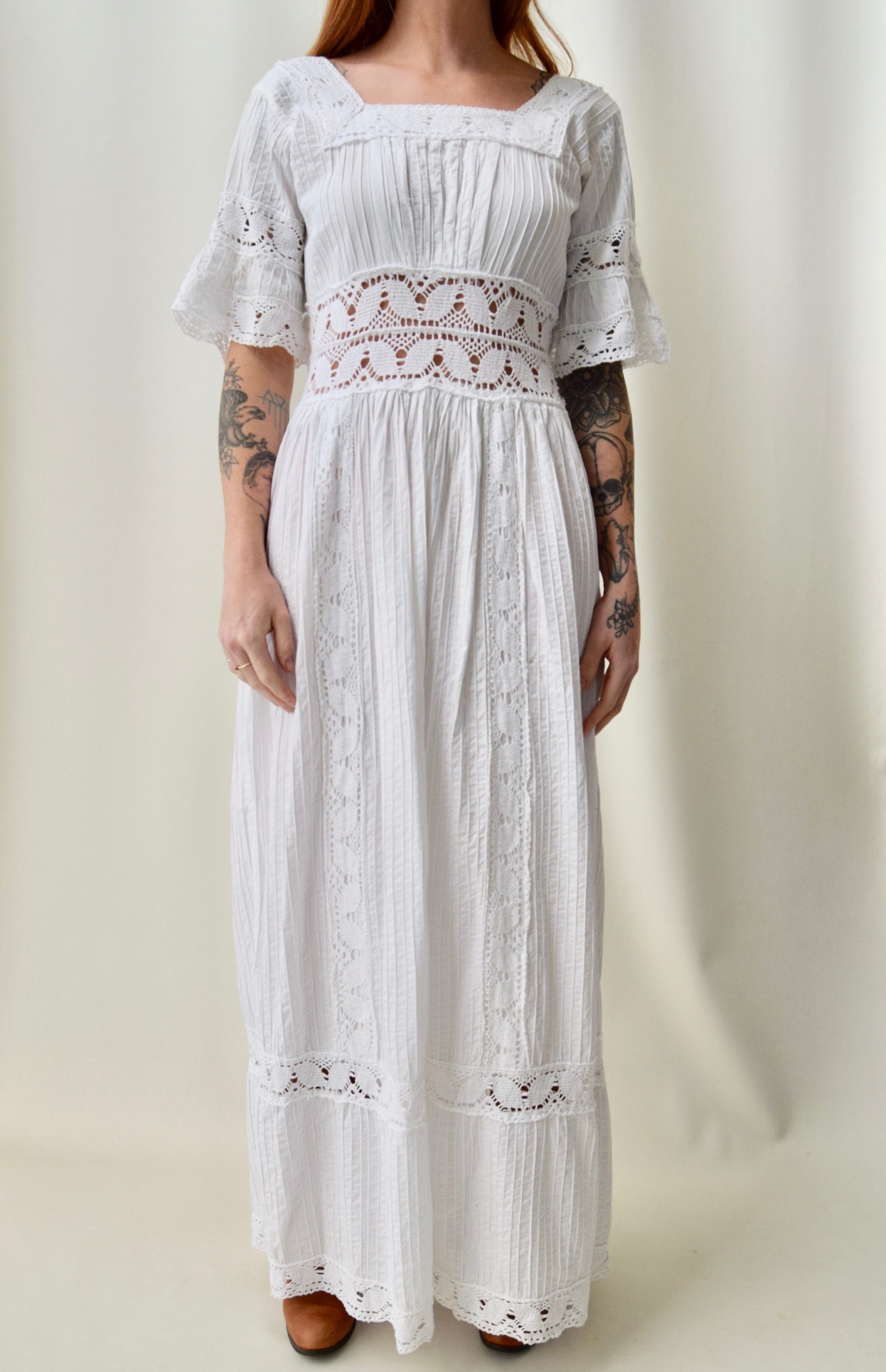 Vintage Mexican Crocheted Lace Wedding Dress