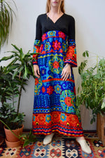 Seventies Psychedelic Floral Bell Sleeve Dress