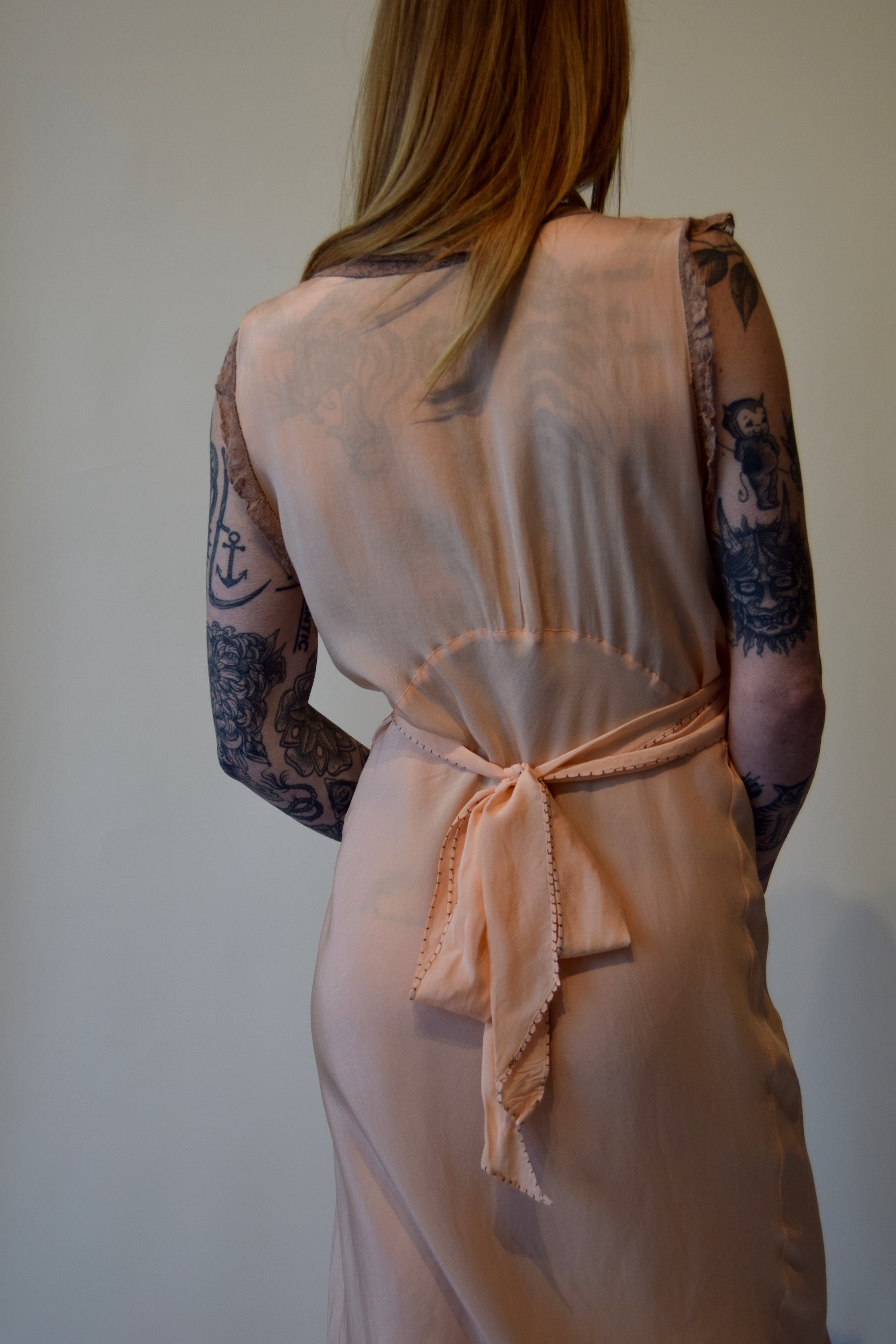 Vintage 1940's Pink Silk Nightgown with Embroidered Detail.