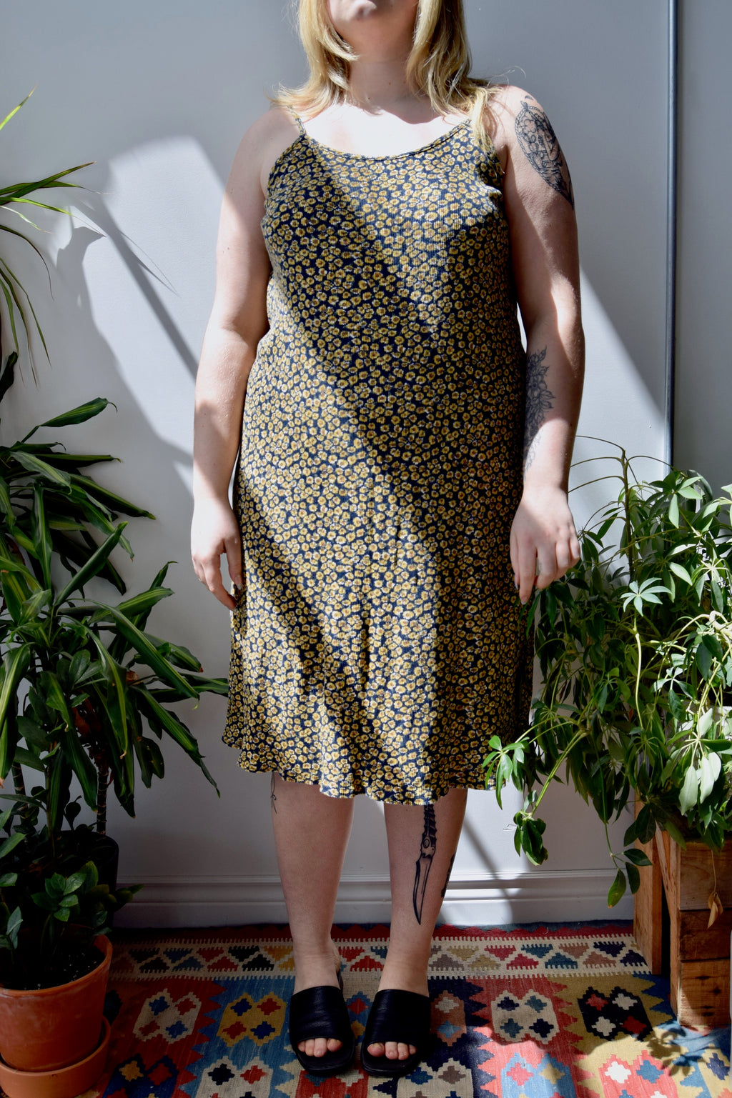 Nineties Ribbed Sunflower Dress