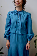 70s/80s Teal Silk Dress