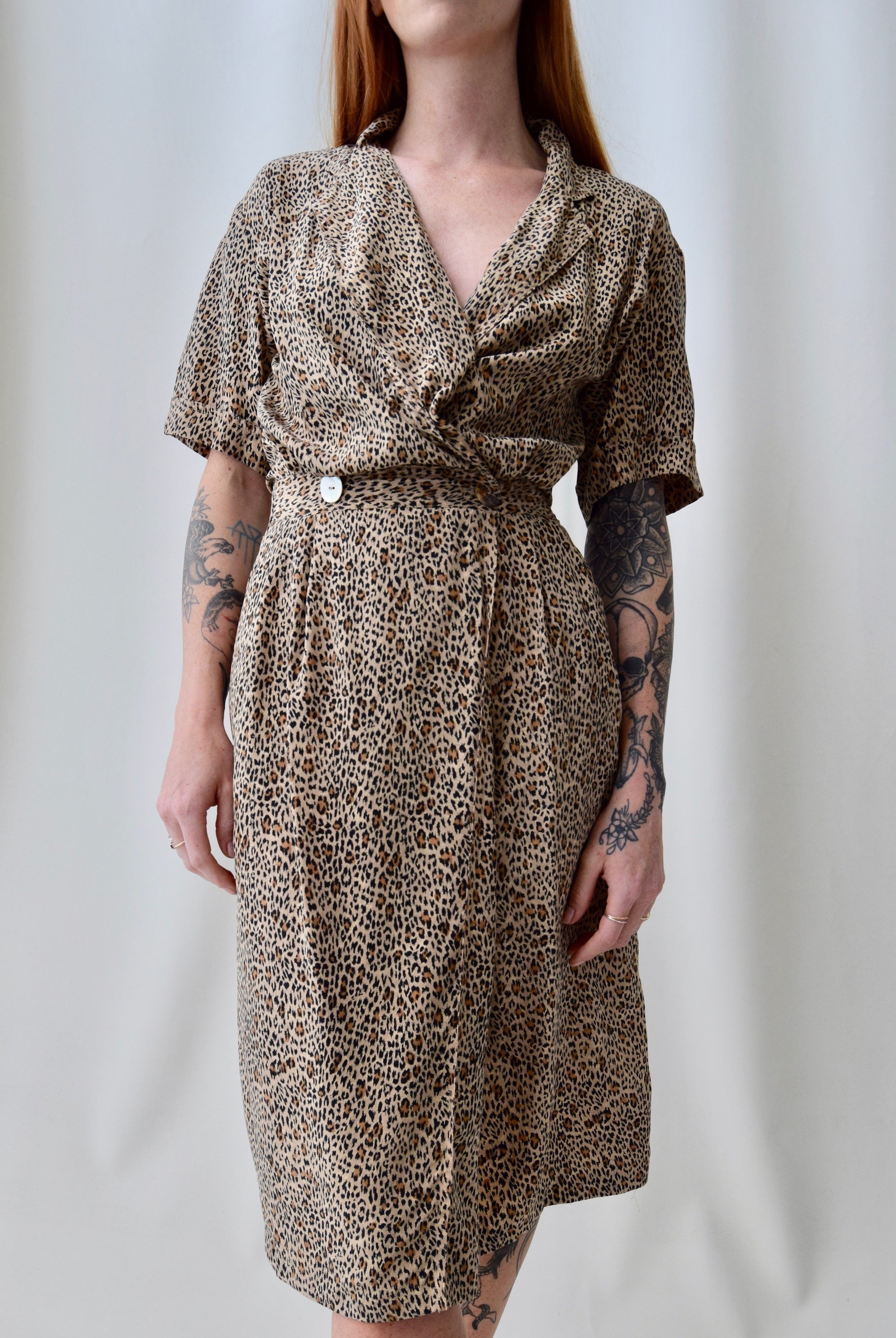 Silk Leopard Faux Wrap Dress