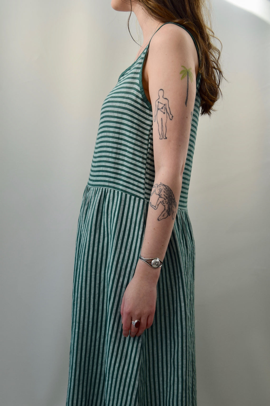 Italian Green Striped Linen Summer Dress