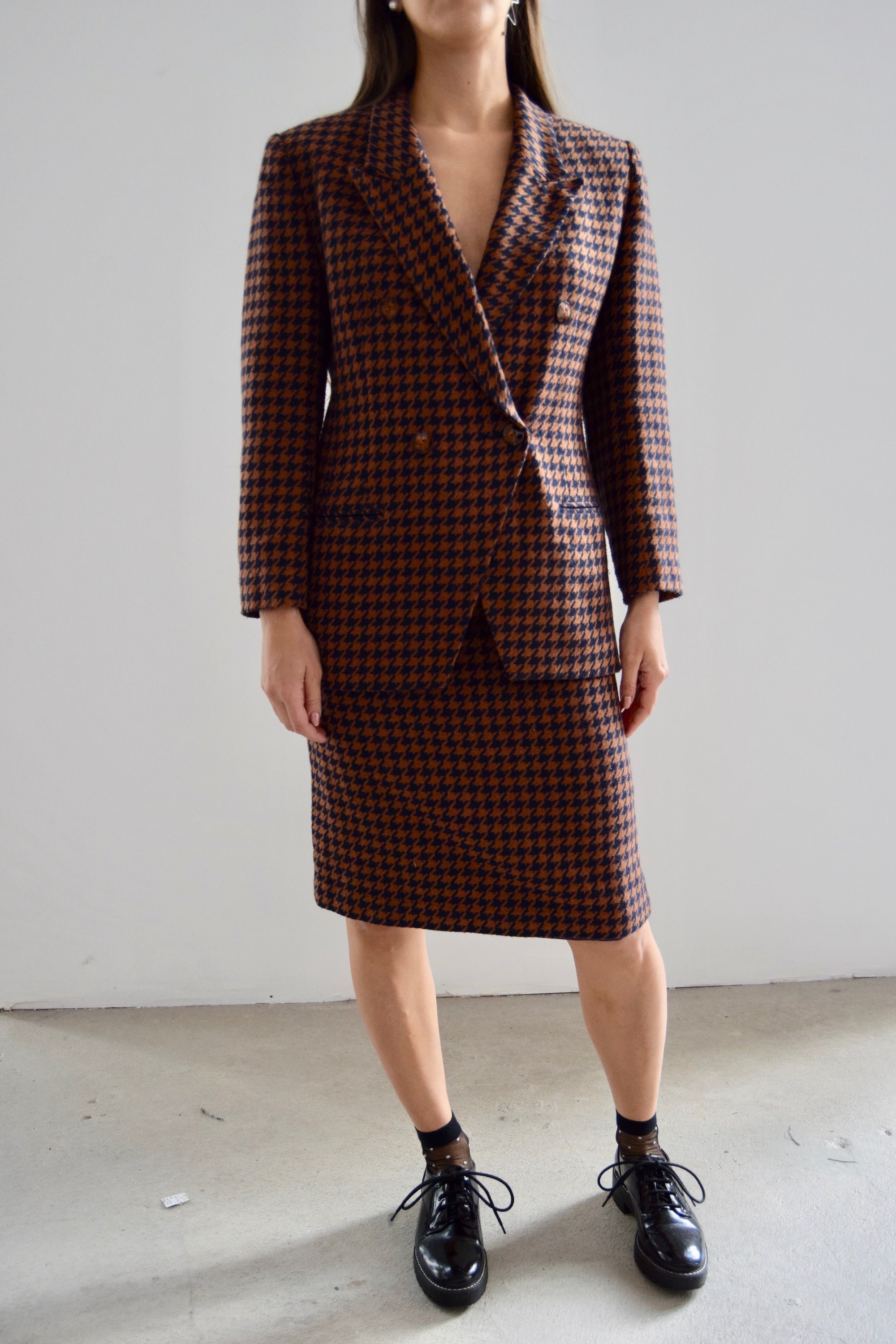 Russet and Navy Houndstooth Wool Blend Suit